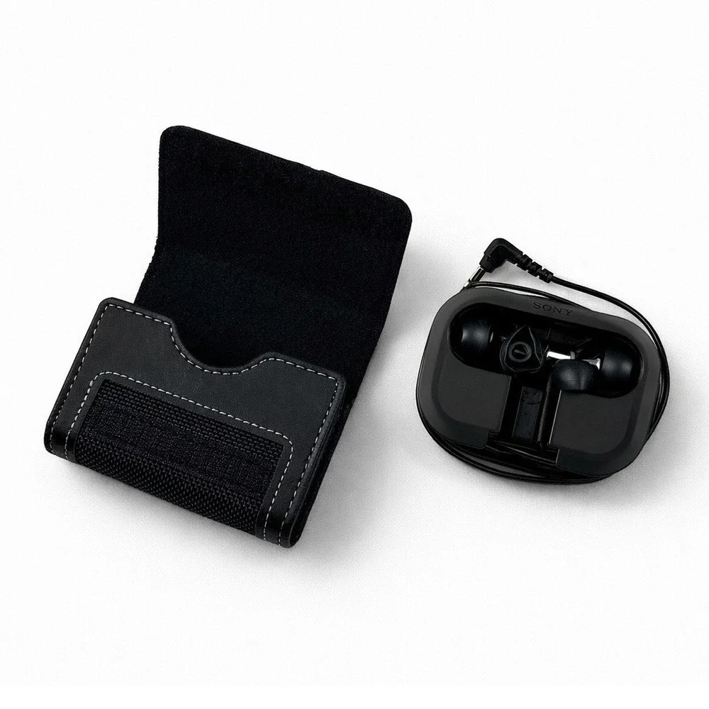 Sony Wired In-Ear Headphones with Black Nylon Leather Folding Carrying‎ Case